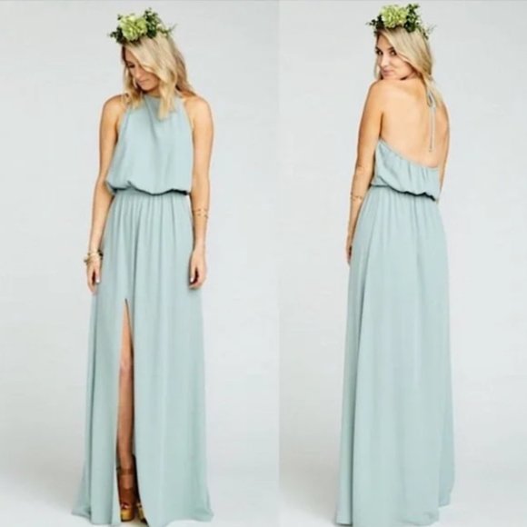 NWT Show Me Your MuMu Heather Halter Dress - Silver Sage Crisp - Picture 2 of 3